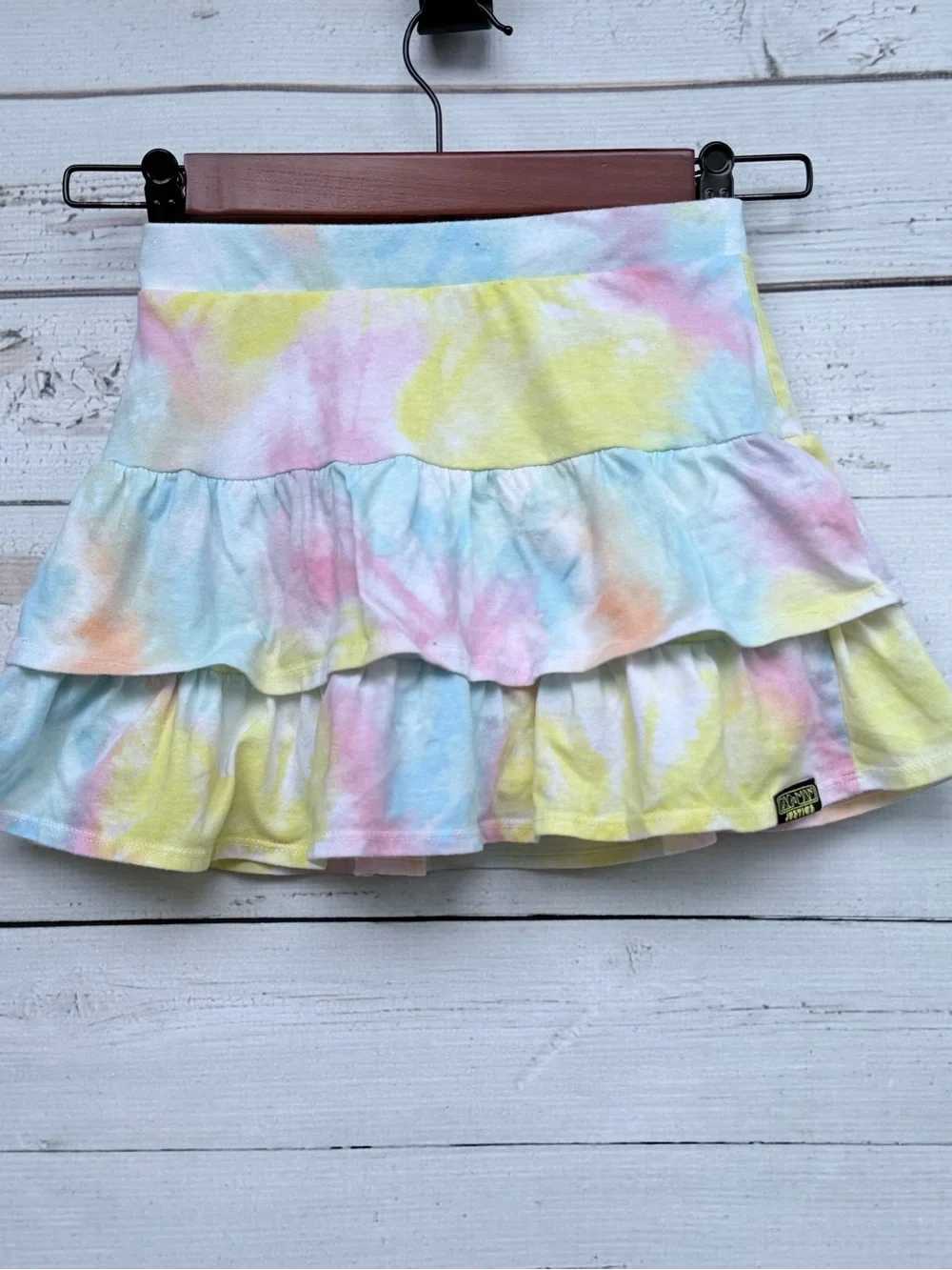 Justice Pastel Tie-Dye Ruffle Skirt - Pink, Yellow, Blue